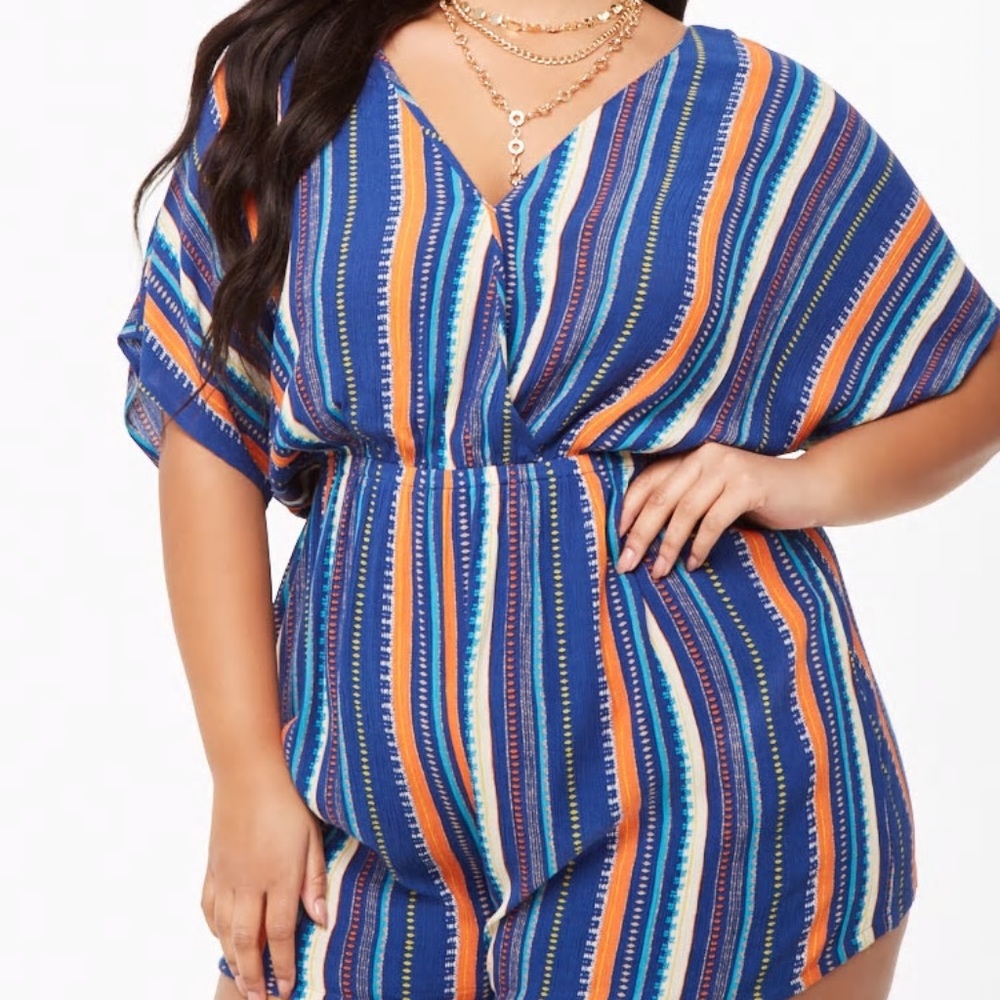 Forever 21 Plus Size Blue Striped Romper